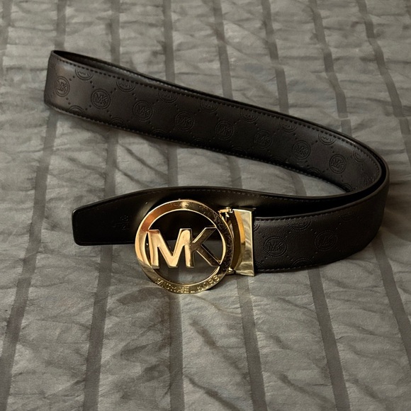 Michael Kors Accessories - Michael Kors Black Belt with Gold MK Buckle